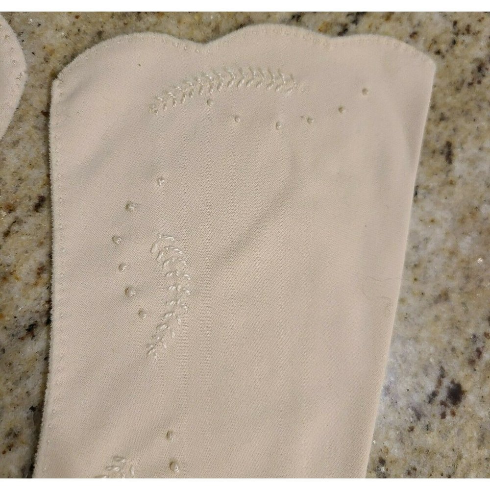 Vtg Nylon Stretch 11.5" Formal Beige Gloves. Women's Sz 6 Medium Embroidered - Picture 4 of 12